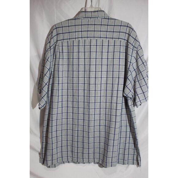 Fieldmaster Men's XL Blue Gray Check Plaid Button-up Shirt Linen Blend Pocket SS - Picture 2 of 8